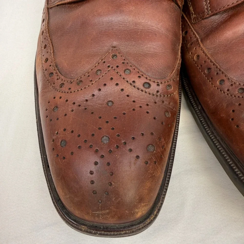 Ecco Mens Dublin Wingtip Oxford Cognac Brown Leather Brogue Dress Shoes Size 43